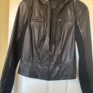 Trouve Black Leather Jacket with Hood